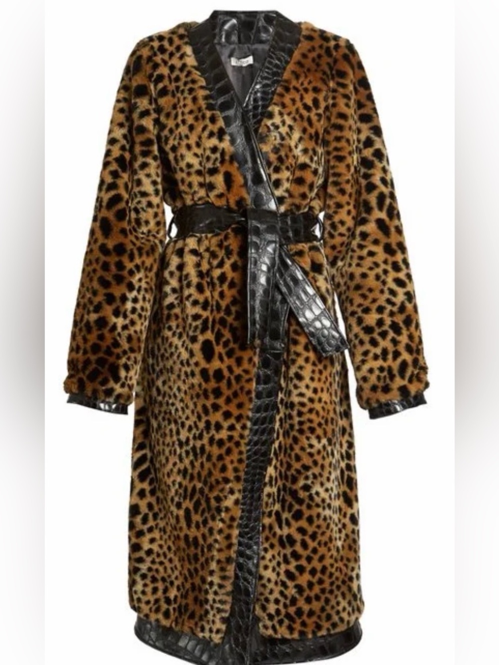 Vivian Leopard Faux-Fur Coat with Black Trim